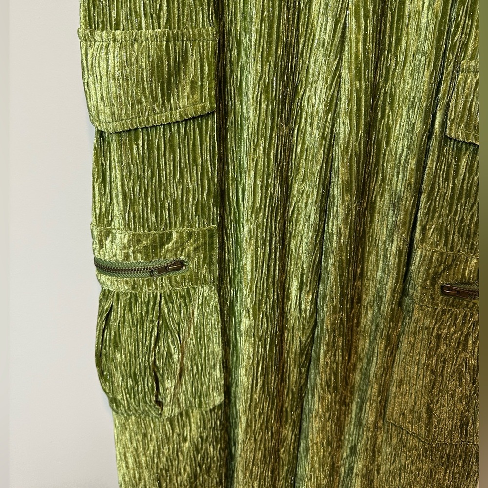 NWT NKN Nekane Lime Metallic Stretch Crinkle Cargo Pants Green Size M - Picture 5 of 7
